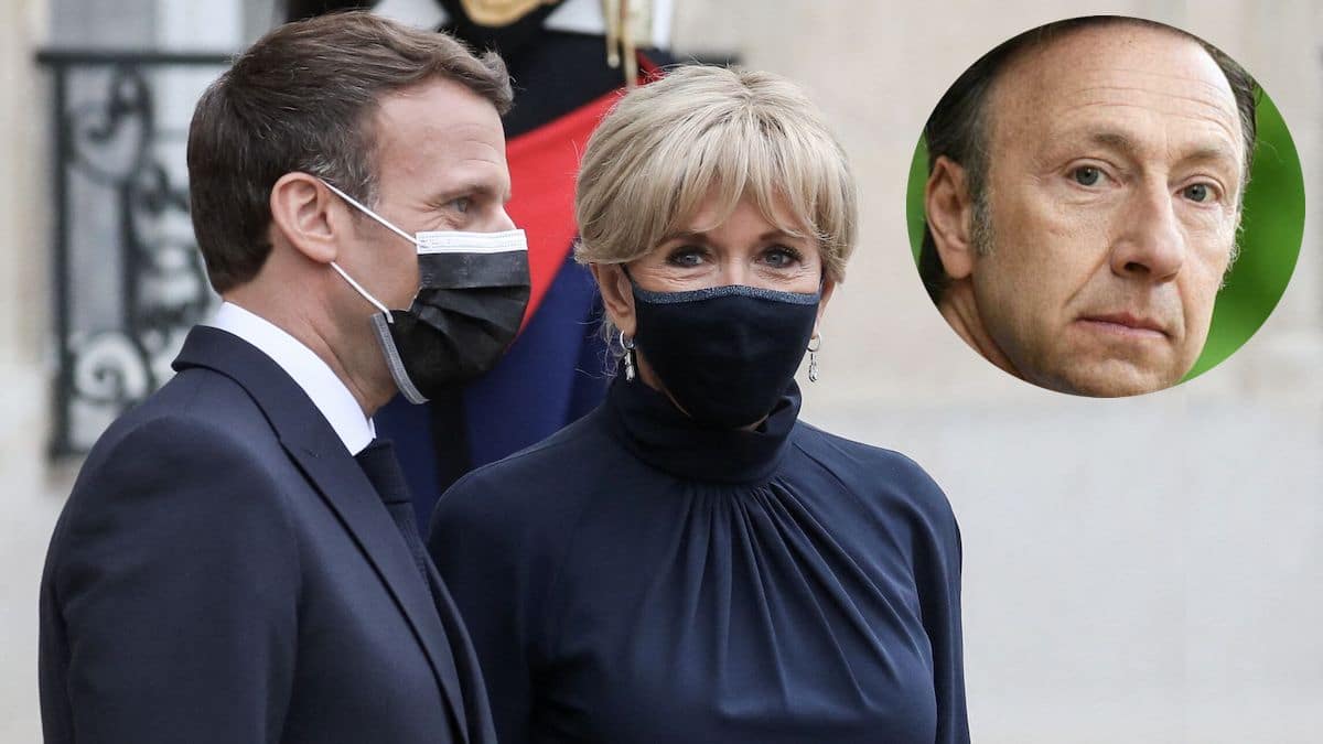 Brigitte Macron, en robe bleu lavande et courte, elle fait sensation aux cotés de Stéphane Bern