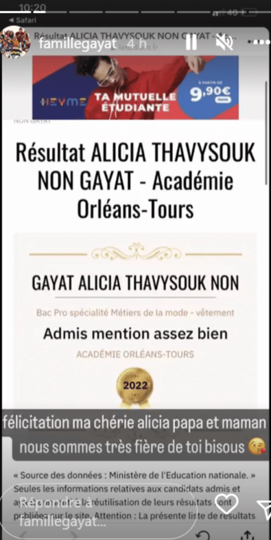 olivier-soukdavone-gayat-felicitations-alicia-baccalaureat-grande-nouvelle-story-instagram
